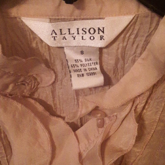 A tan silk ruffle button up shirt - Picture 2 of 3